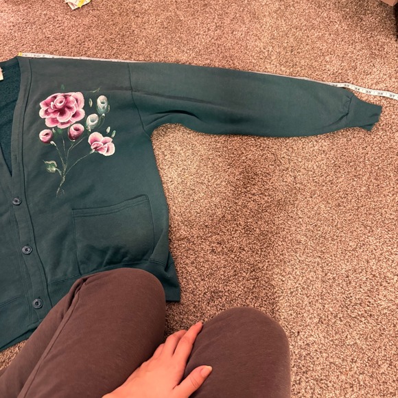 Vintage Jerzees Floral Embroidered Cardigan Green Button Up Cozy Cottagecore - Picture 11 of 11